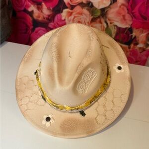Beige Floral/Bee Embellished Hat